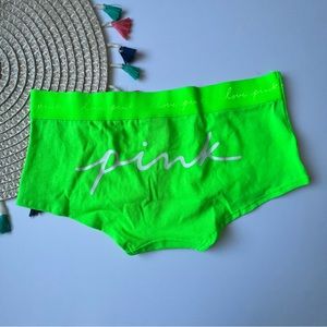 Victoria's Secret Logo Script Boyshort Panty Apple Green w Graphic Medium NEW